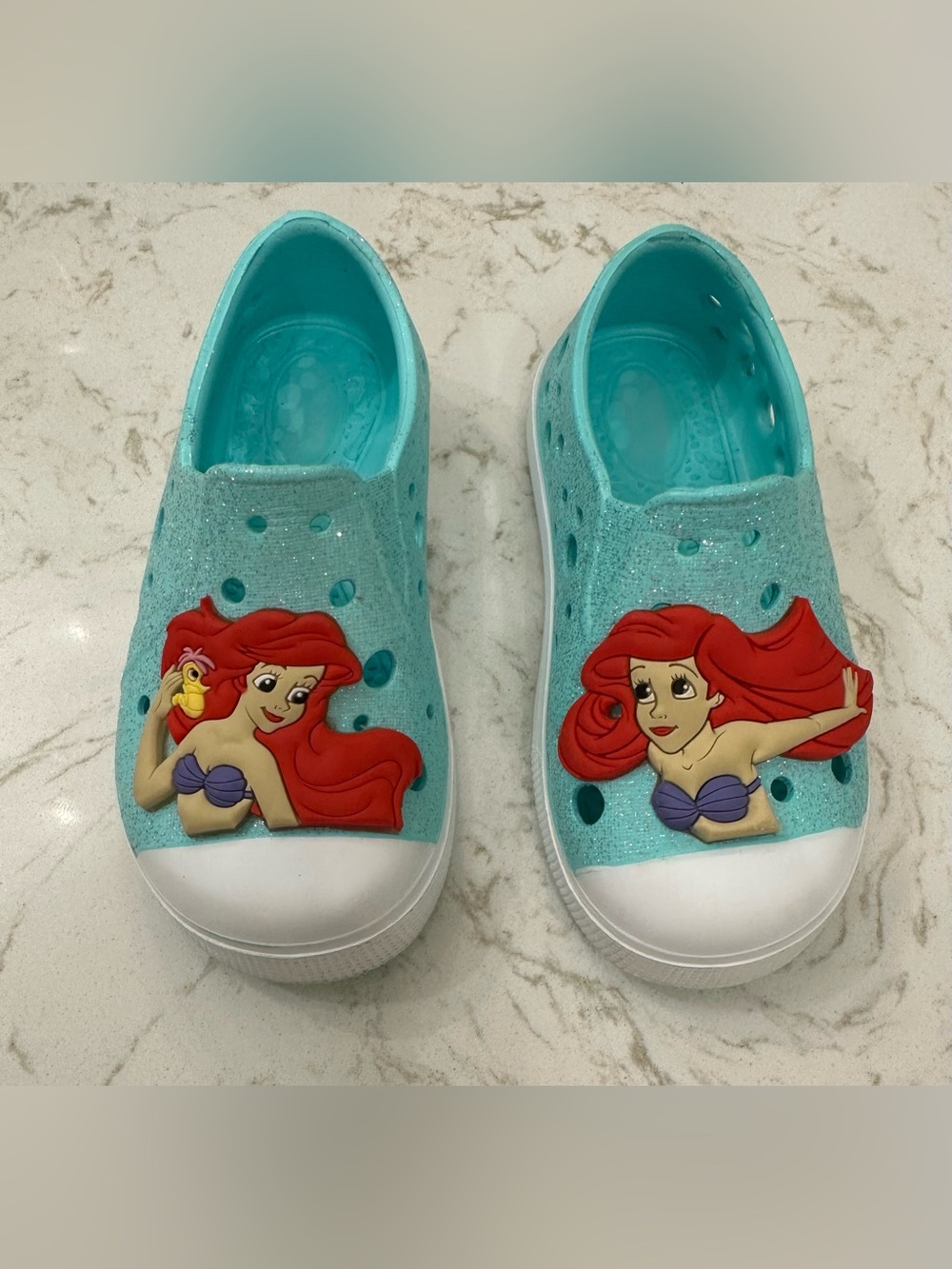 Harper Canyon Little Mermaid Ariel Aqua Glitter Slip-On Shoes 6